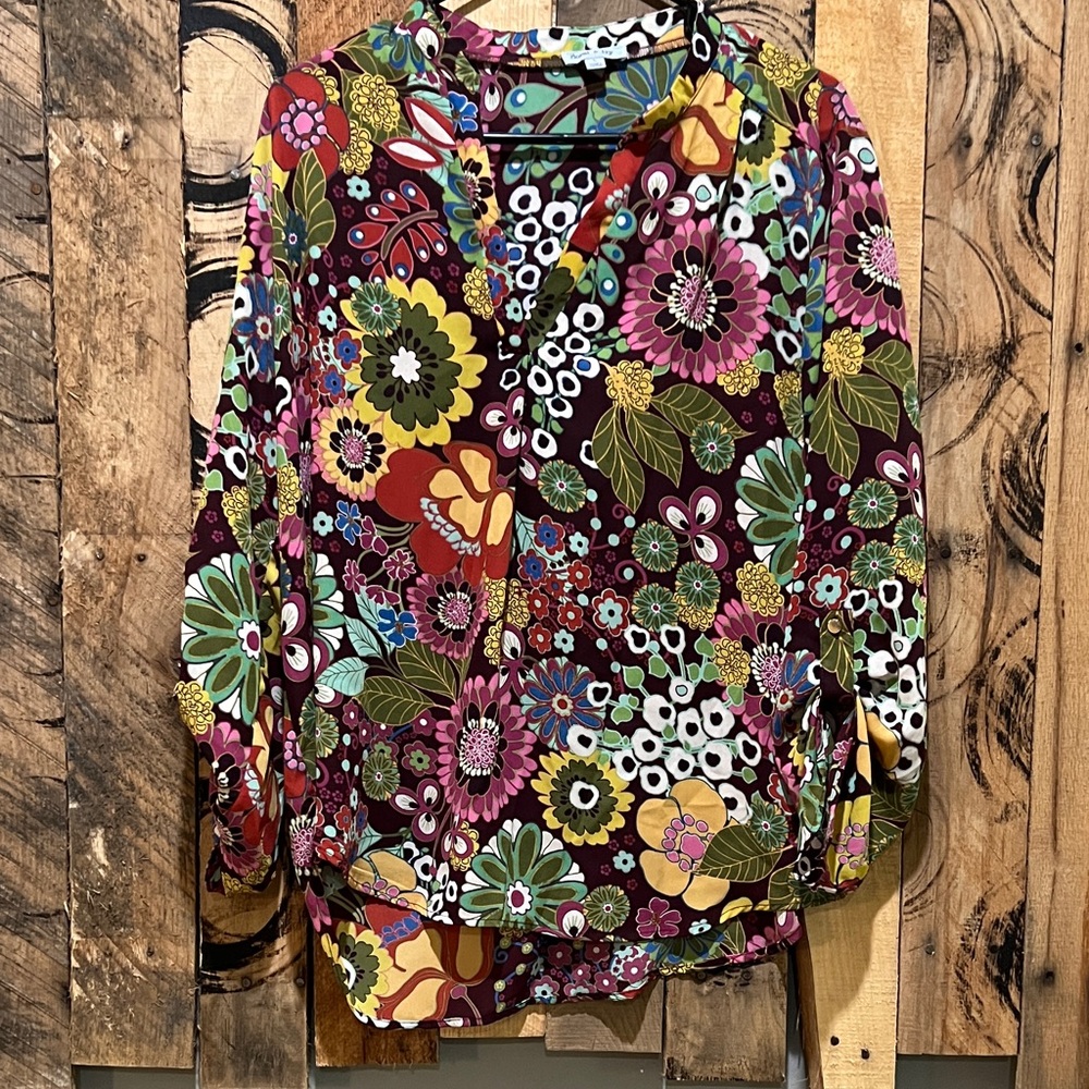 Multicolor Floral boho V-Neck Blouse - Women's Long Sleeve